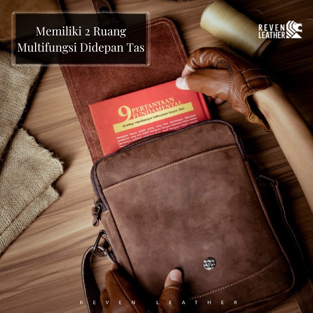 Tas Pria Selempang Slingbag Cowok STAINER Sling Shoulder BAG Bahan Kulit Sapi Asli Full 100% Original by Crown Leather CrownLeather Store