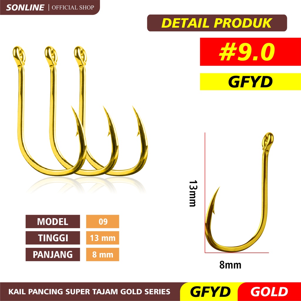 Sonline Kail Pancing Gold 25 pcs High Carbon Steel Barbed Fishing Hook Tackle Kail GFYD-GFYDGOLD 9#