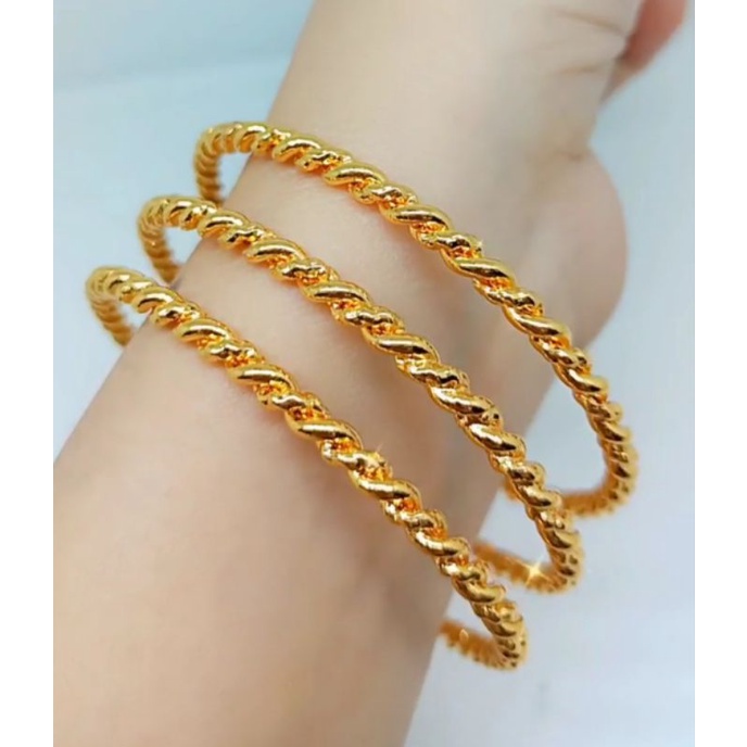 Set 3 Pcs gelang keroncong melintir terbuat dari koin asli anti luntur anti karat/gelang perhiasan berlapis emas 24 K