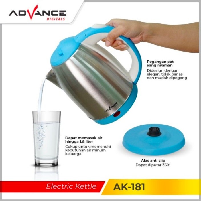 Advance AK-181 Teko Listrik Stainless Pemanas Air Electric Kettle 1.8L