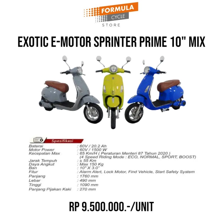 EXOTIC E-MOTOR SPRINTER PRIME MODEL VESPA GARANSI RESMI