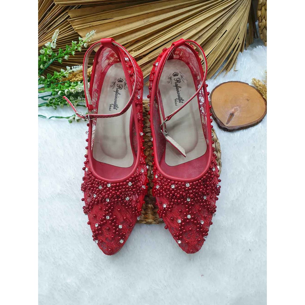 sepatu wanita wedding Marsha merah cabe 7 cm tahu