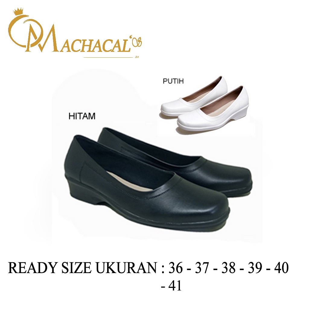 Sepatu Pantofel Wanita putih-hitam / Sepatu Cewe Kerja Kantor & Suster-Perawat sepatu heels formal c