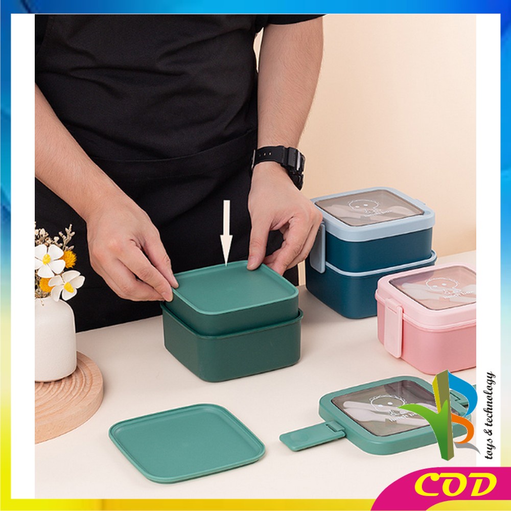 RB-C695 Lunch Box Set Tempat Makan 2 Susun Stackable BPA FREE / Kotak Bento Tingkat Dengan Sendok Garpu Set Portable