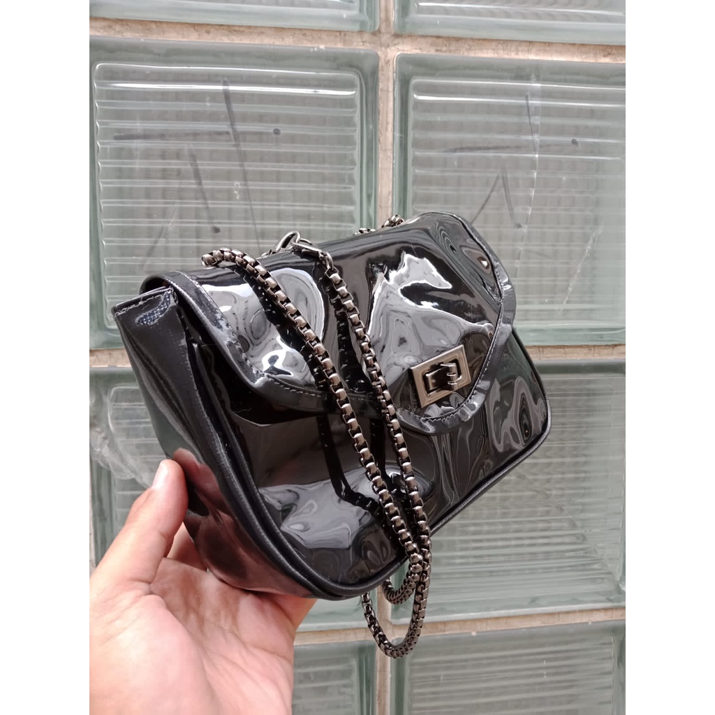 Selempang rante mika pvc / tas selempang kunci / tas wanita