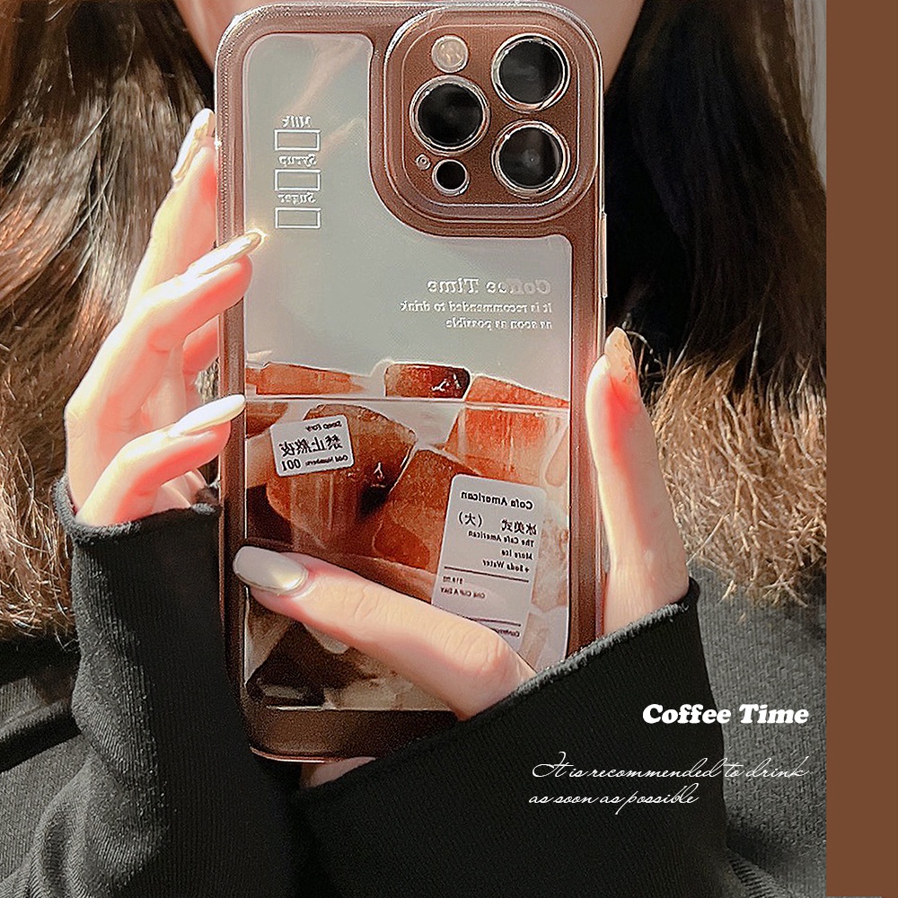 IPHONE Es Americano Kopi Transparan Pinggiran Coklat Phone Case Cover Untuk Iphone7 8 PLUS X XR XS 11 12 13 14 MINI PRO MAX Se2020