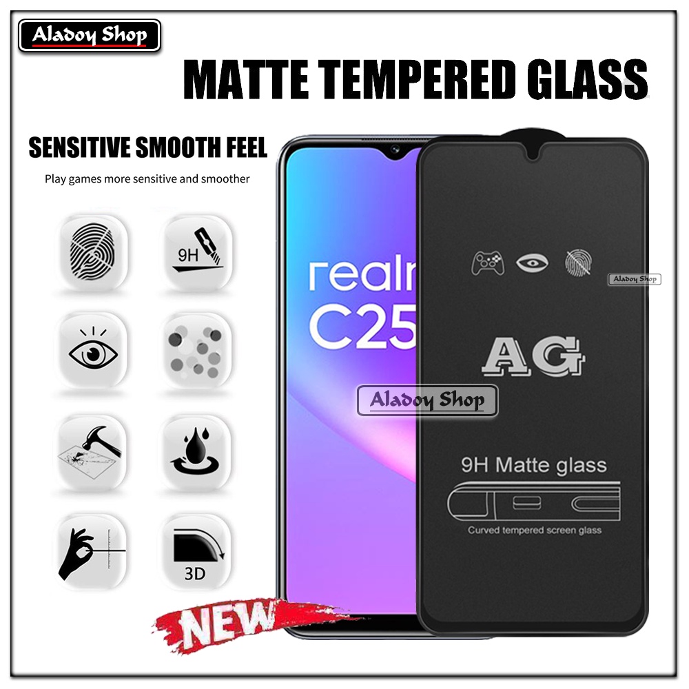 Paket 3IN1 Tempered Glass Layar Matte Anti Glare Realme C25/C25S Free Tempered Glass Camera dan Skin Carbon