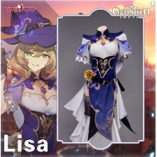 UWOWO Game Genshin Impact Lisa Witch of Purple Rose Cosplay Costume Special The Librarian Sexy Dress