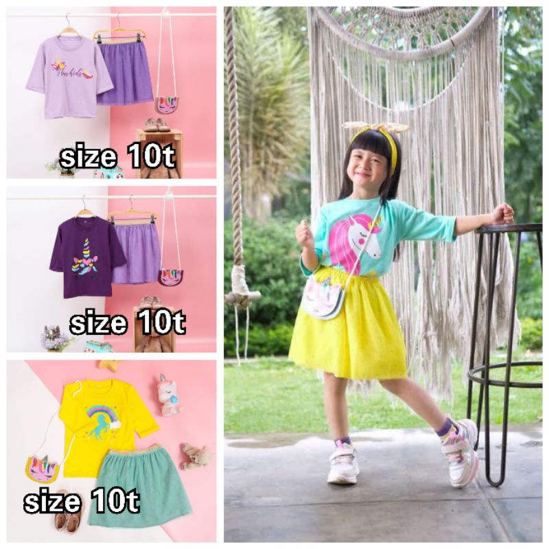 setelan anak rok tutu pendek unicorn flowkids restok size 10