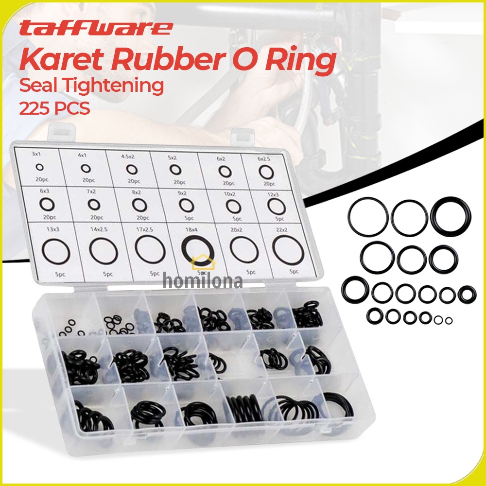 Taffware Karet Rubber O Ring Seal Tightening 225 PCS E436 Black