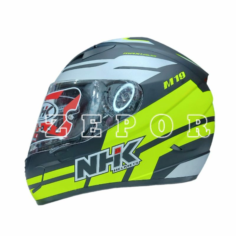 Helm NHK GP1000 Motif M19 Matt Black Yellow Flou Double Visor Original SNI DOT Full Face