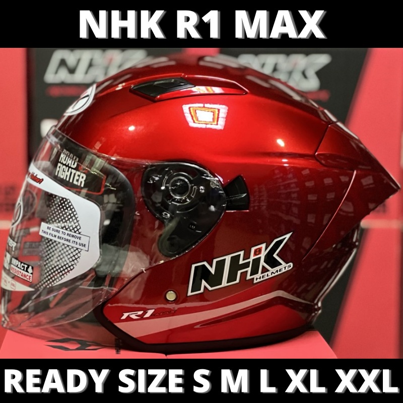 Jual Helm NHK R1 MAX Solid Royal Red Double Visor Half Face - Helem ...