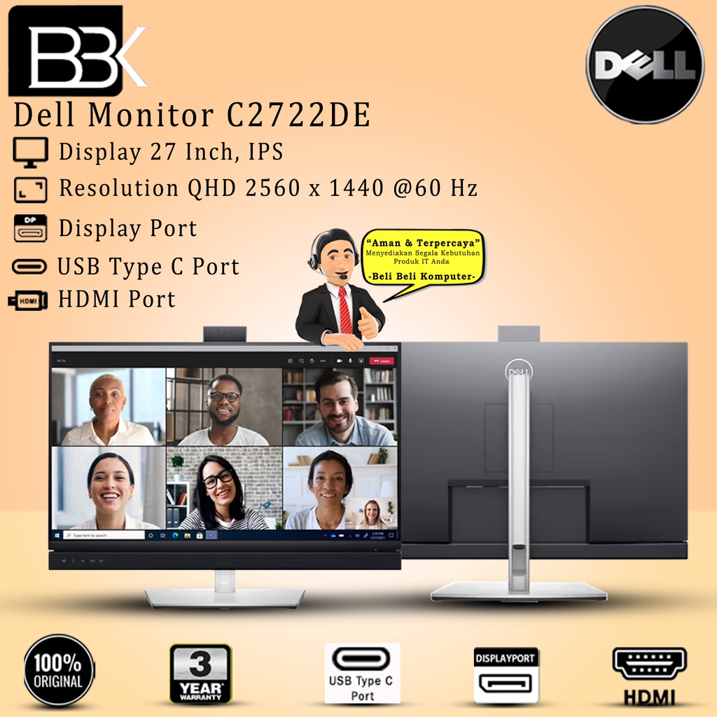 Monitor Dell 27" inch Monitor C2722DE 3 Year