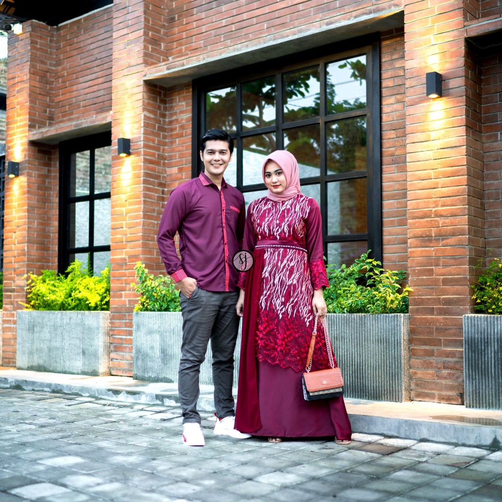 Saroja Batik (567) Couple Batik Gamis Brokat Hania twotone