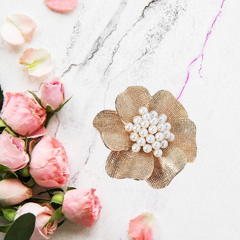 Pesona Kreatif Logam Mutiara Bunga Cincin Dapat Disesuaikan Untuk Wanita Temperamen Elegan Berlebihan Perhiasan Retro Aksesoris Estetik