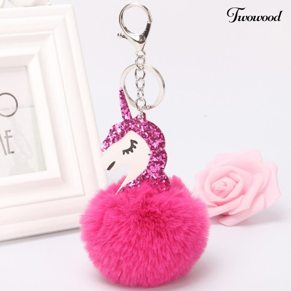 Twowood Gantungan Kunci Cincin Tas Hairball Keyring Unicorn Horse Charm Liontin Keychain Hadiah