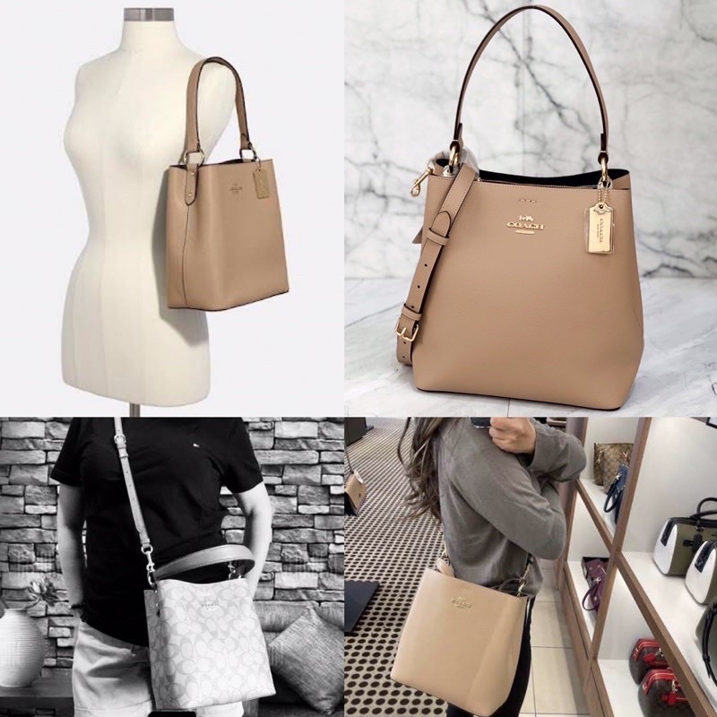 COACH Town Bucket Bag Taupe Oxblood | Preloved