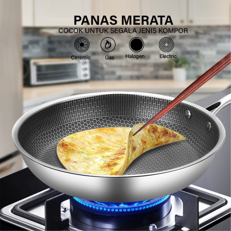 MILIKI SEGERA!! Wajan Enamel Tebal CG-7 Anti Lengket Wajan Penggorengan Stainless stell Frying Pan Wajan Kuali Anti Gores -TERMURAH