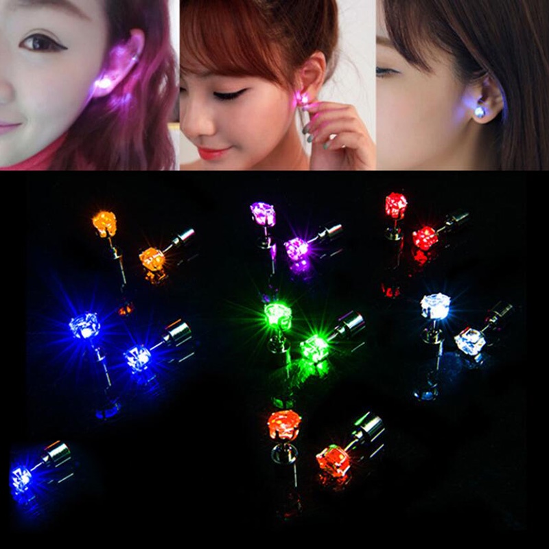 Anting LED Kreatif Keren Flash Zirkon Anting Kreatif Anting-Anting Bar Klub Malam Disco Pesta Hipster Bercahaya Anting Perhiasan