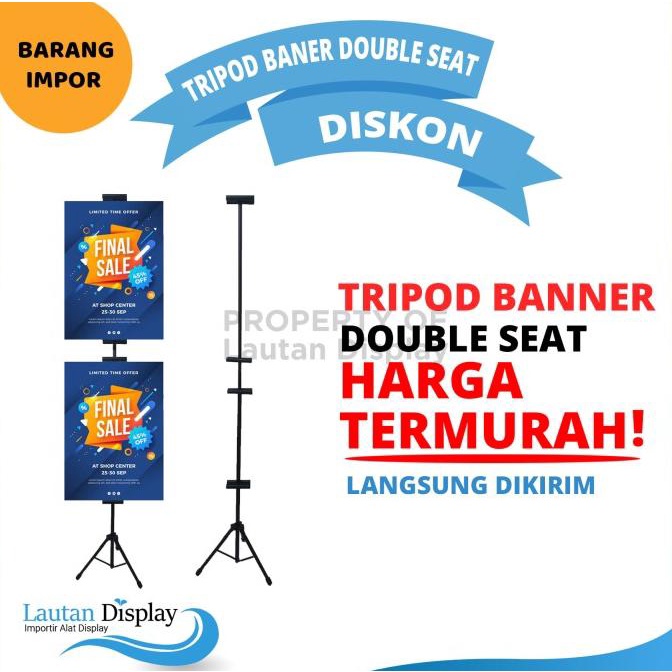 [BISA COD] Stand Banner Doubble Slide Atas Bawah Tripod Banner 2 Sisi