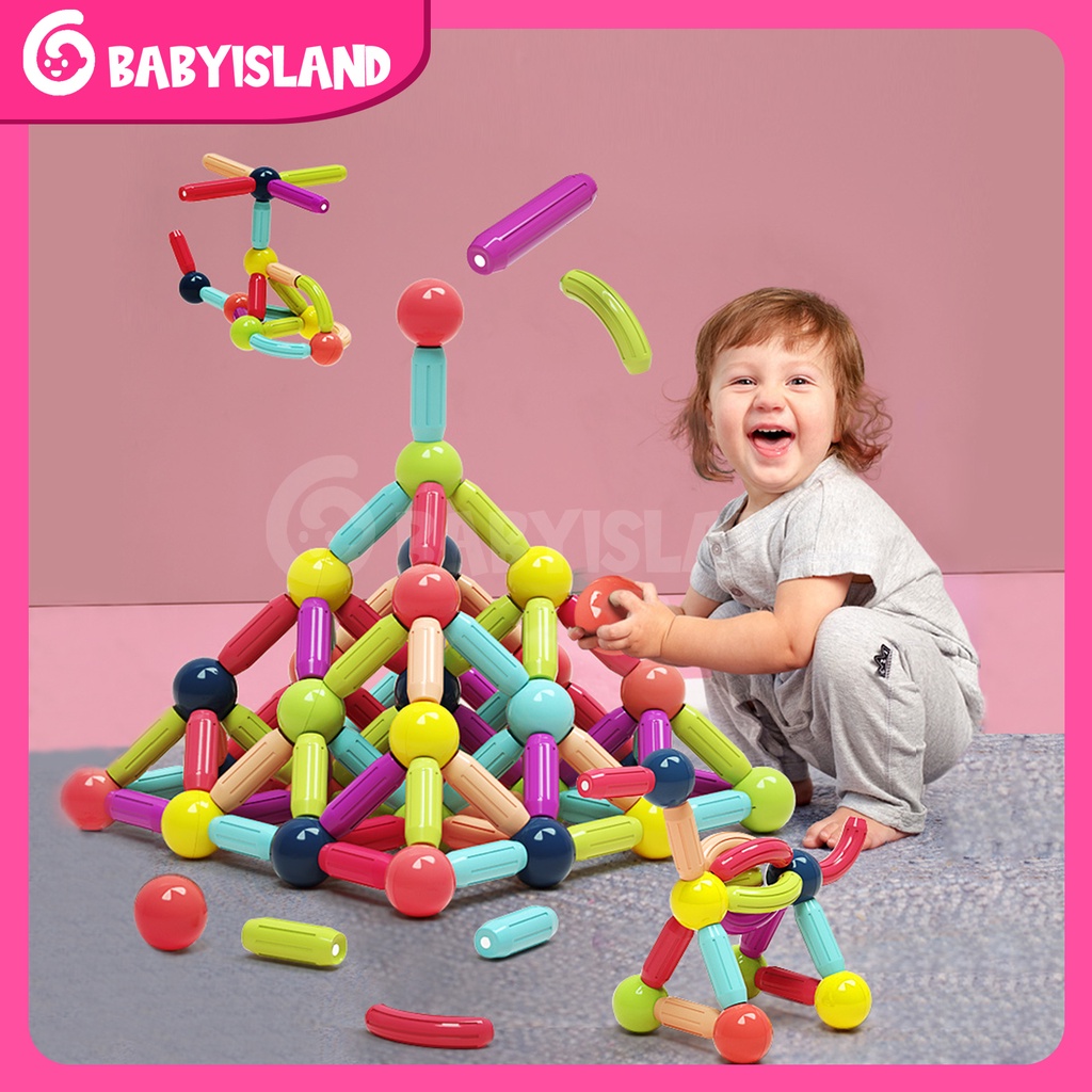 130/84/64/42/25pcs Magnetic Stick block Merakit Mainan-mainan Edukasi Anak Mainan Edukasi Anak Puzzle Magnet Stick Balls