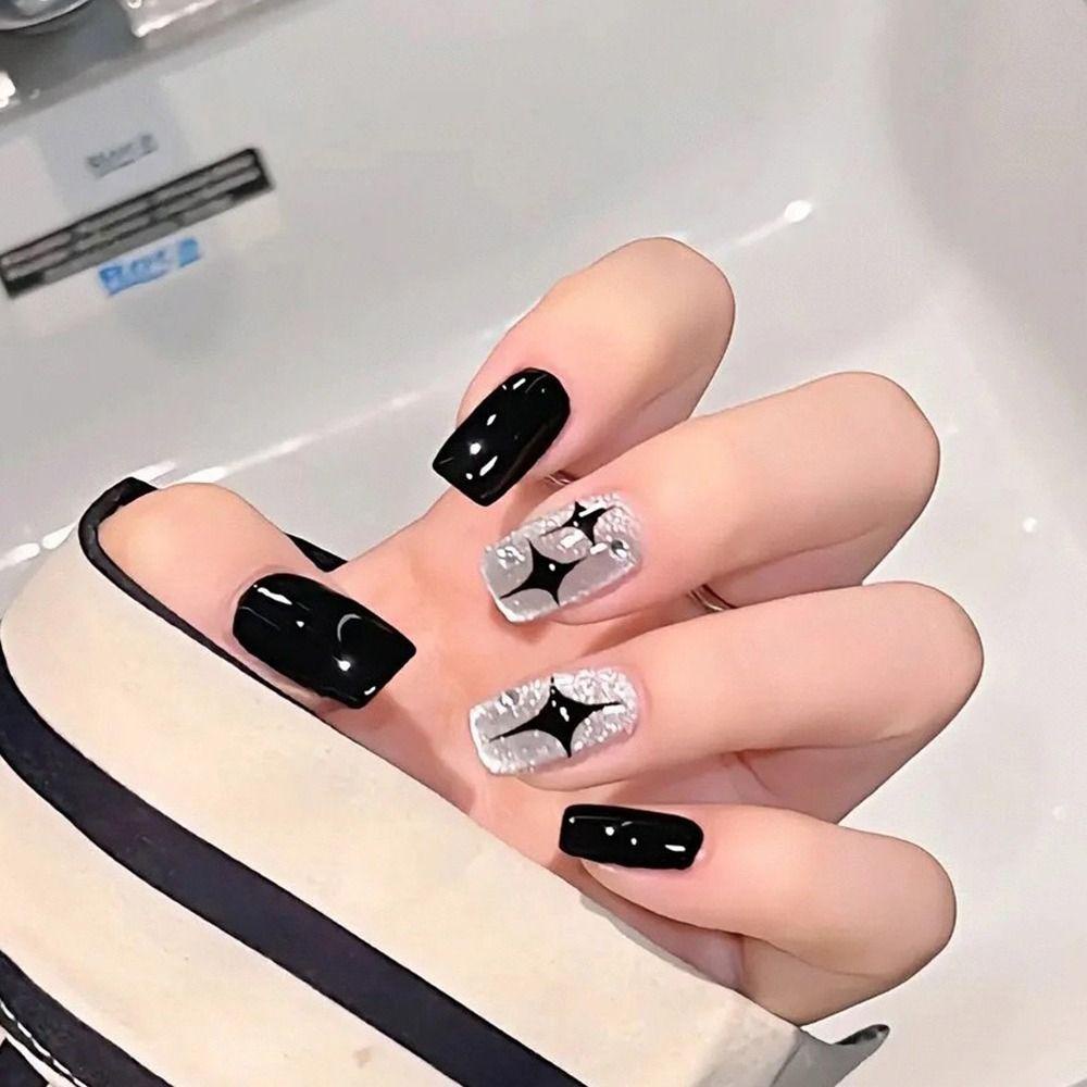 AUGUSTINA Agustinina Star Nail Stickers Ins Style Bronzing Stars Self-adhesive Hitam Putih Nail Art Dekorasi
