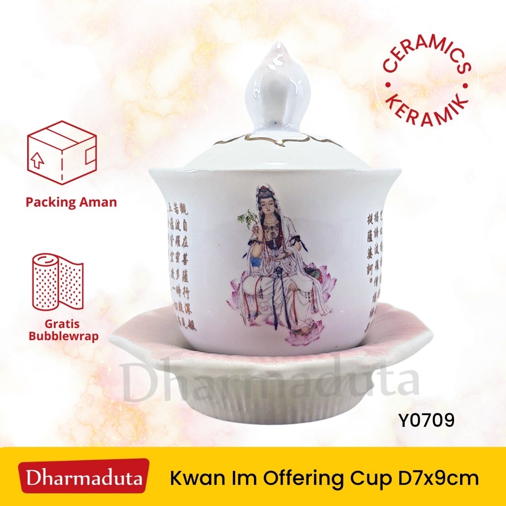 Gelas Persembahan Sembahyang Kwanim Guanyin Keramik - D7x9cm