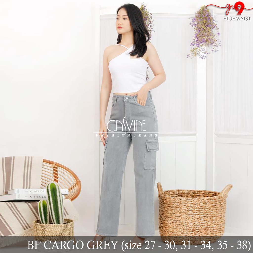 CASVINEJEANS | Celana Boyfriend Cargo Cewek Wanita Bigsize Jumbo Non-Stretch Ready 5 Warna