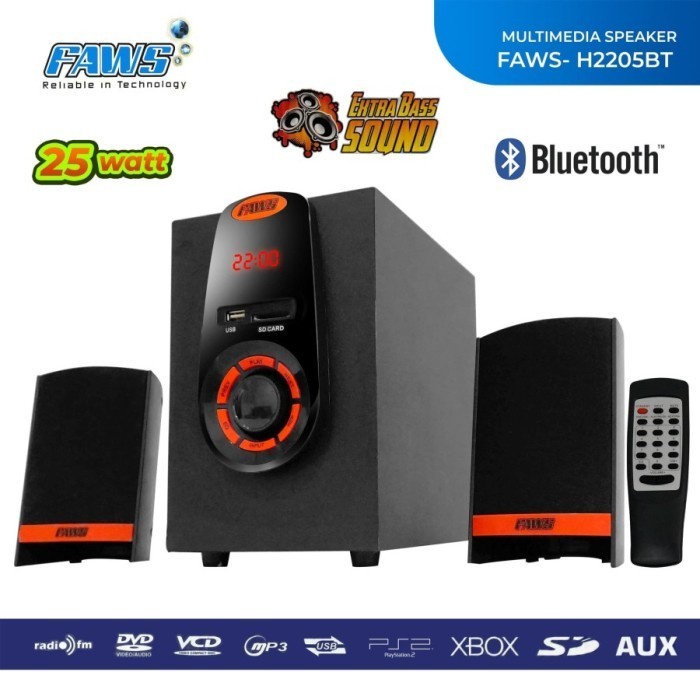 Speaker Multimedia FAWS H-2205 speaker aktif Bluetooth Speaker 2.1 MEGA BASS Speaker Multimedia FAWS H-2205BT