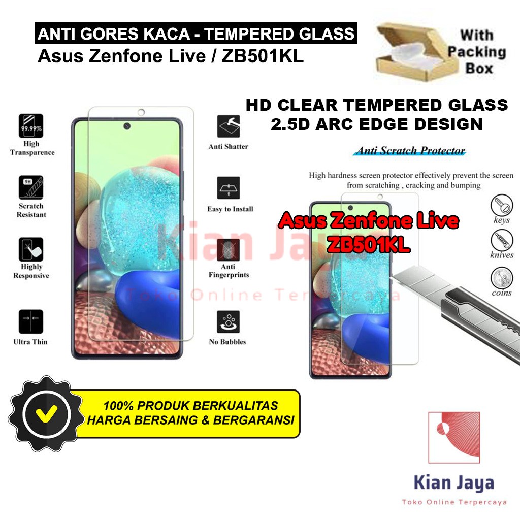 Anti Gores Kaca Hp Asus Zenfone Live / ZB501KL Tempered Glass Premium Bening Transparan Clear TG Temper Glas