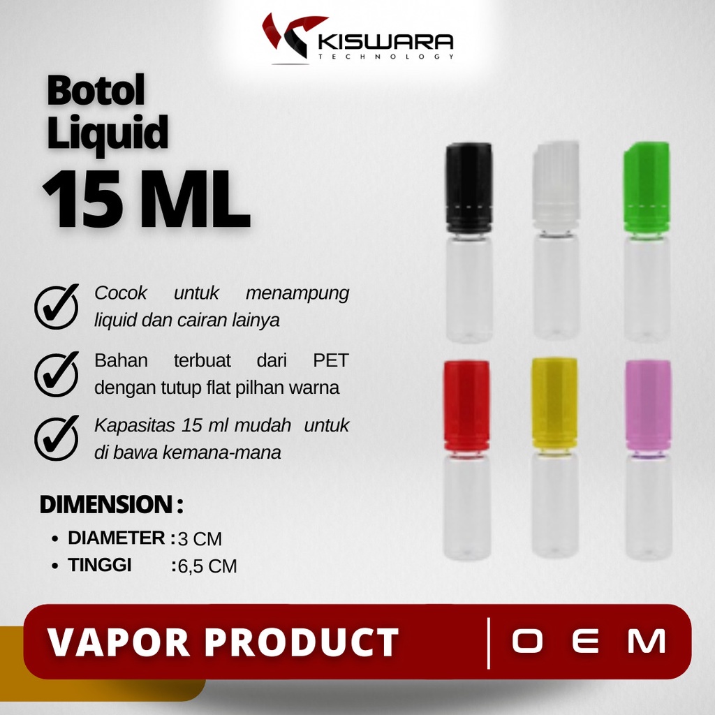 Botol Liquid FLAT 15ML [CLEAR] [1000PCS/Pack] Tutup V3 Isi 1rb pcs - FLAT CLEAR