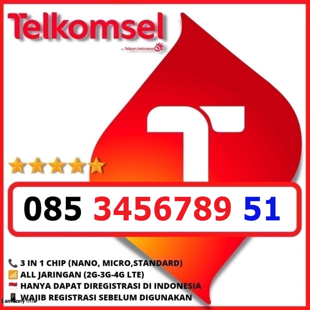 KARTU PERDANA 4G NOMOR CANTIK SIMPATI CANTIK TELKOMSEL CANTIK 085 3456789 51