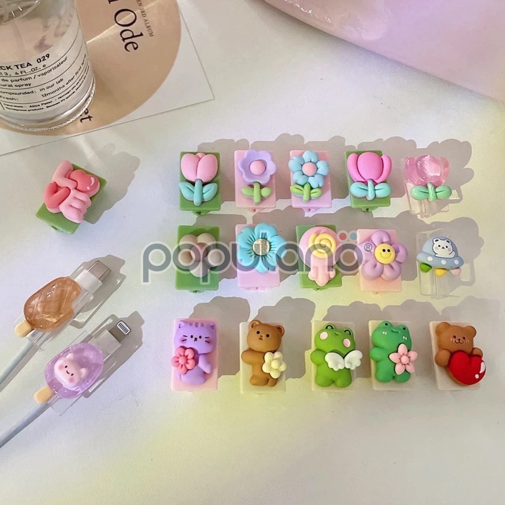 Pelindung Ujung Kabel Charger iPhone Android Cable Saver Hp Flower 3D