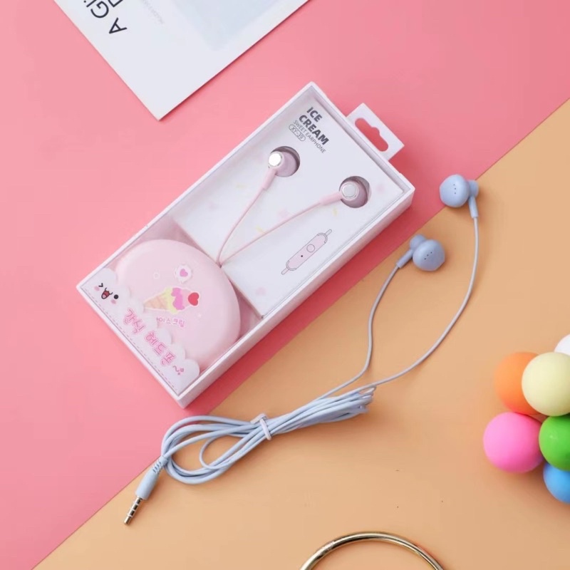 [XY 39 ] Set Headset Earphone karakter SERIES ICE CREAM CUTE &amp; LUCU PLUS + Wadah Earphone Motif IN EAR