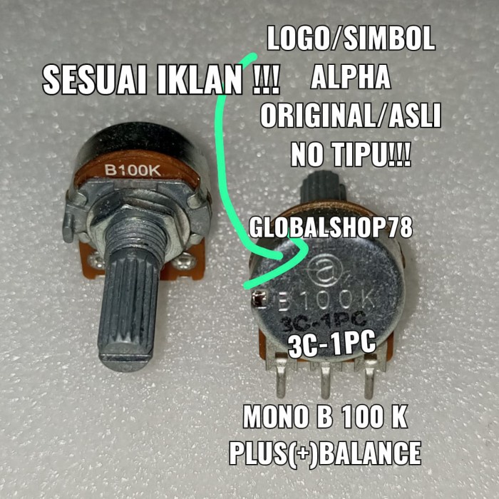 ORIGINAL Potensio Mono 100K B100K B 100 K Mono Plus Balance Alpha