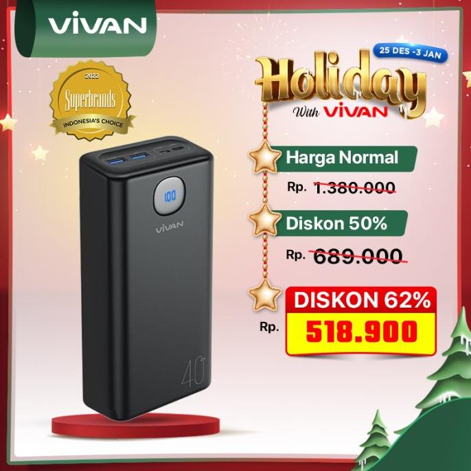 Vivan Power Bank 40000Mah Power Delivery Quick Charge 3.0 Vpb-B40