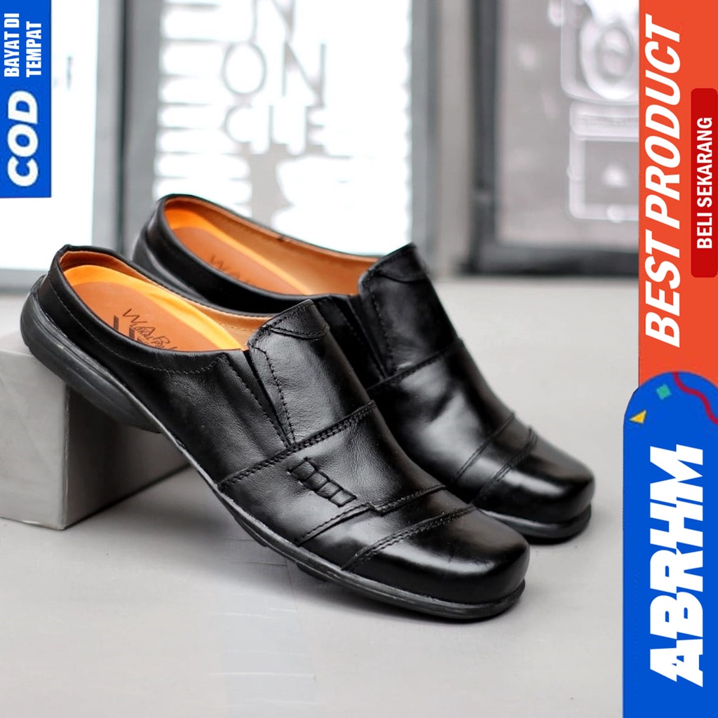 Sepatu Sandal Casual Kulit Asli Bustong Tutong Sendal Slop Pria Original Abrhm Apollo