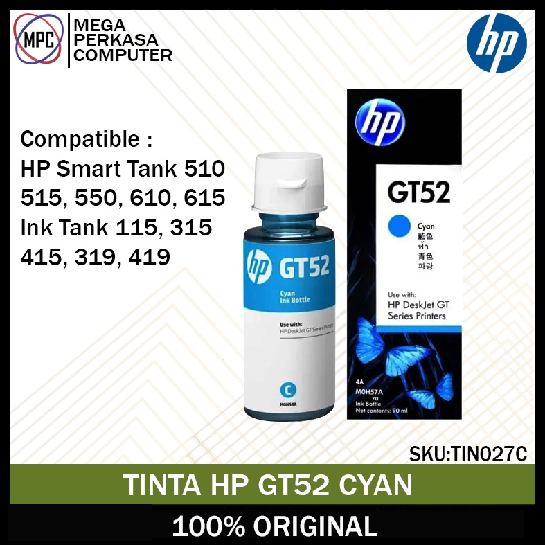Jual Tinta HP GT52 Printer HP Deskjet GT 5820 Ink Tank 310 315 319 Cyan
