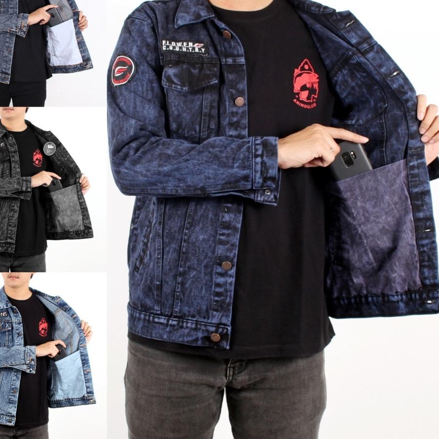 BISA COD ✔️Jaket Jeans Sandwash Pria Logo Size M L XL Quality Denim Original|RA3