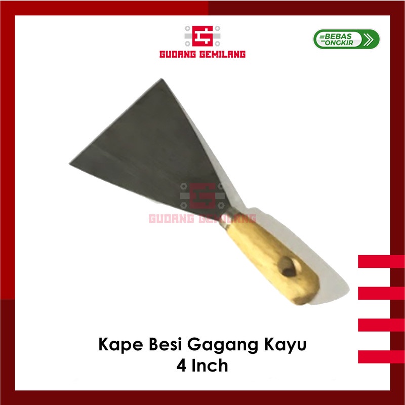 Kape Plat Besi 4 Inch 4" Gagang Kayu Skrap Scraper Alat Plamir Tembok