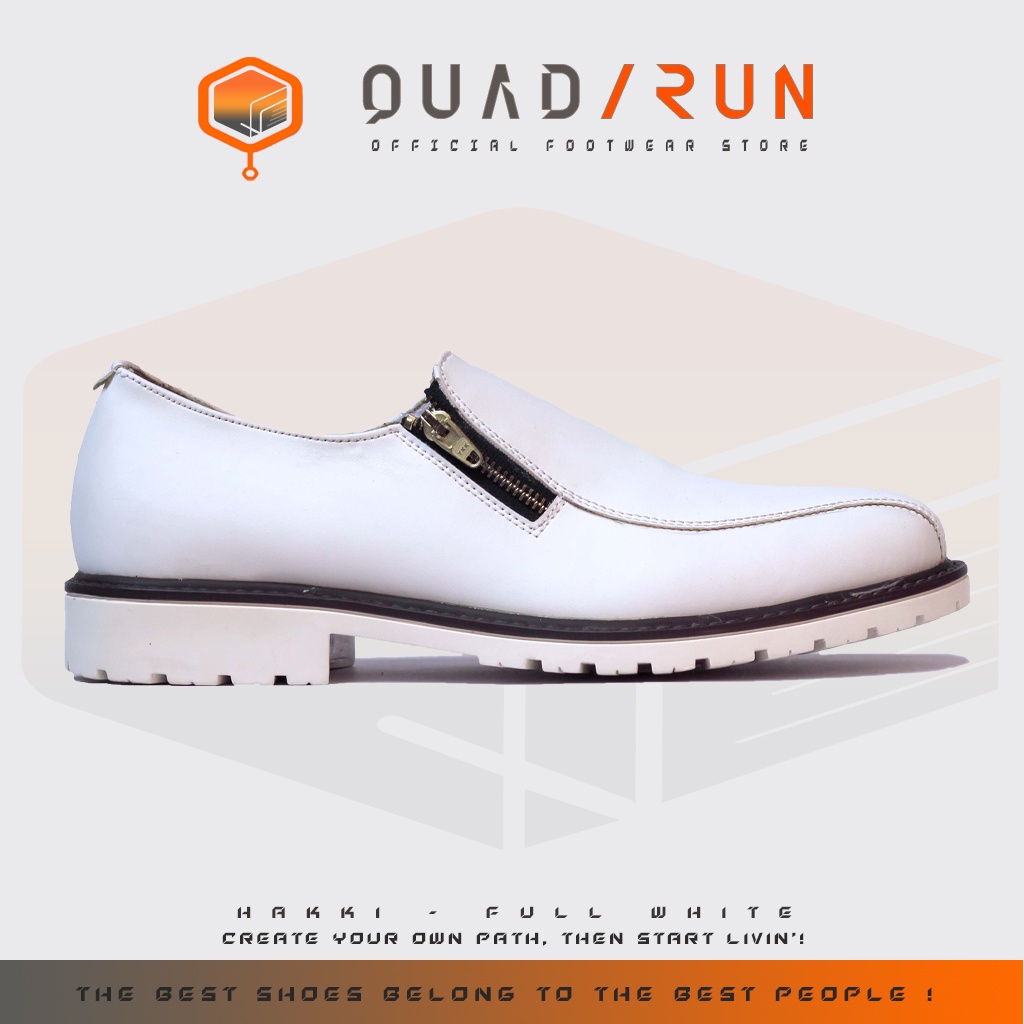 Sepatu Formal Pria Pantofel Slip On Kasual Tanpa Tali QuadRun Hakki Putih