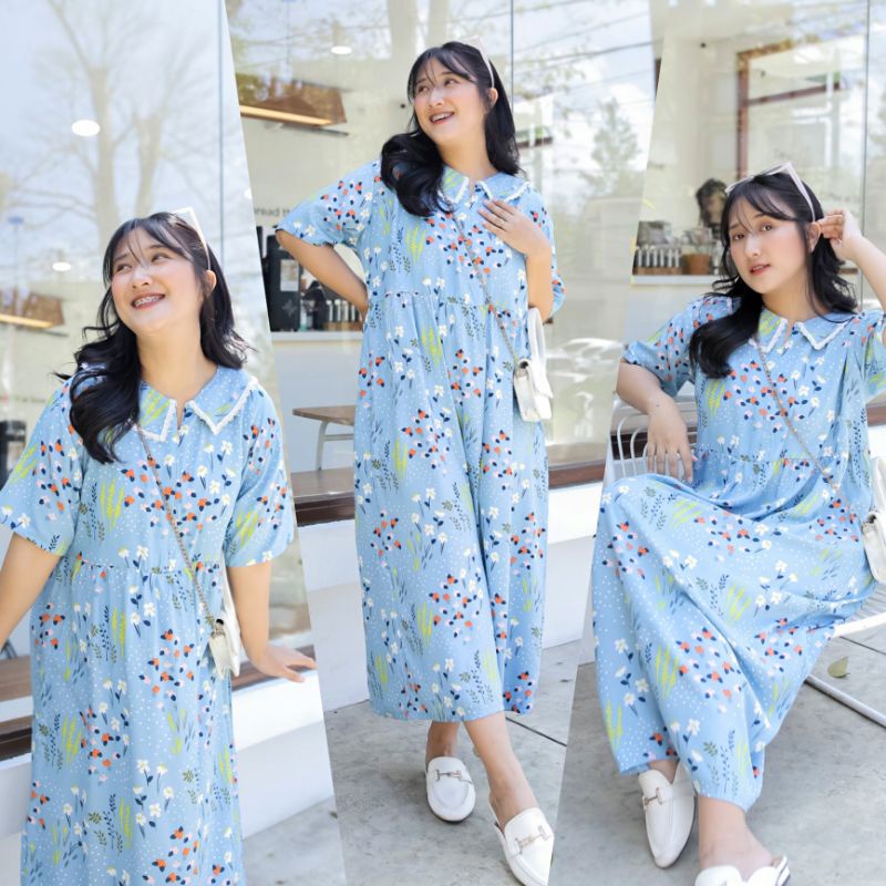 Kira dress by Oriani Daster Kekinian JUMBO LD 140 &amp; LD 120 Long Dress Busui Freindly | KR Oriani
