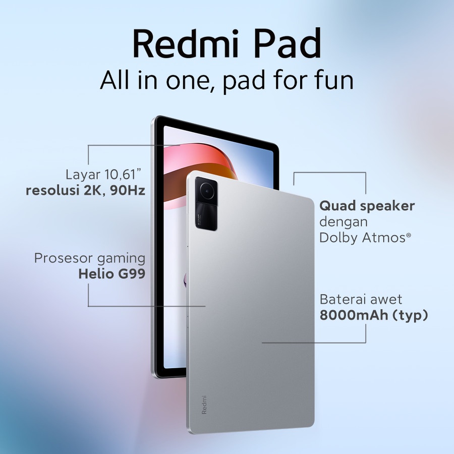 Redmi Pad Helio G99 Layar 2K 90Hz 8000mAh Quad Speaker