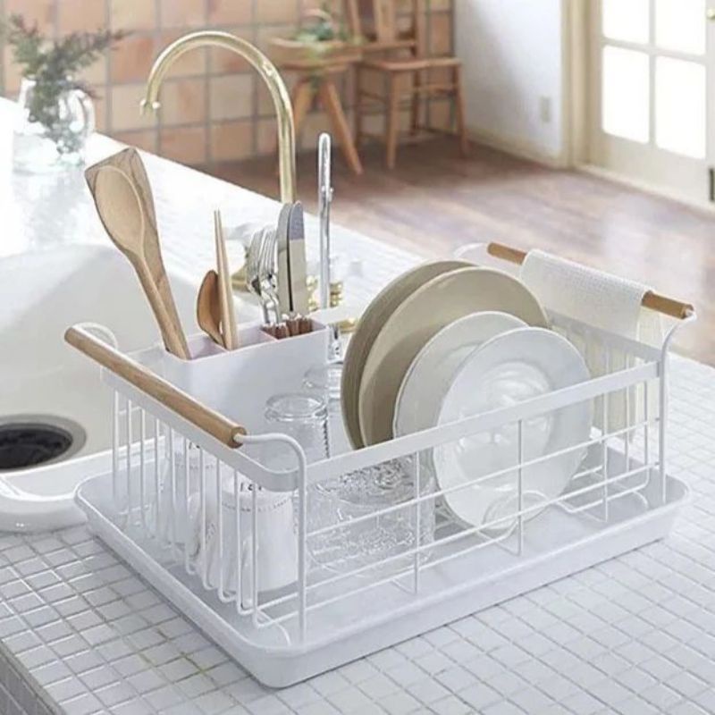 [ READY STOCK ] Drain Stand Tray / Peniris Piring / Rak Piring Gagang Kayu