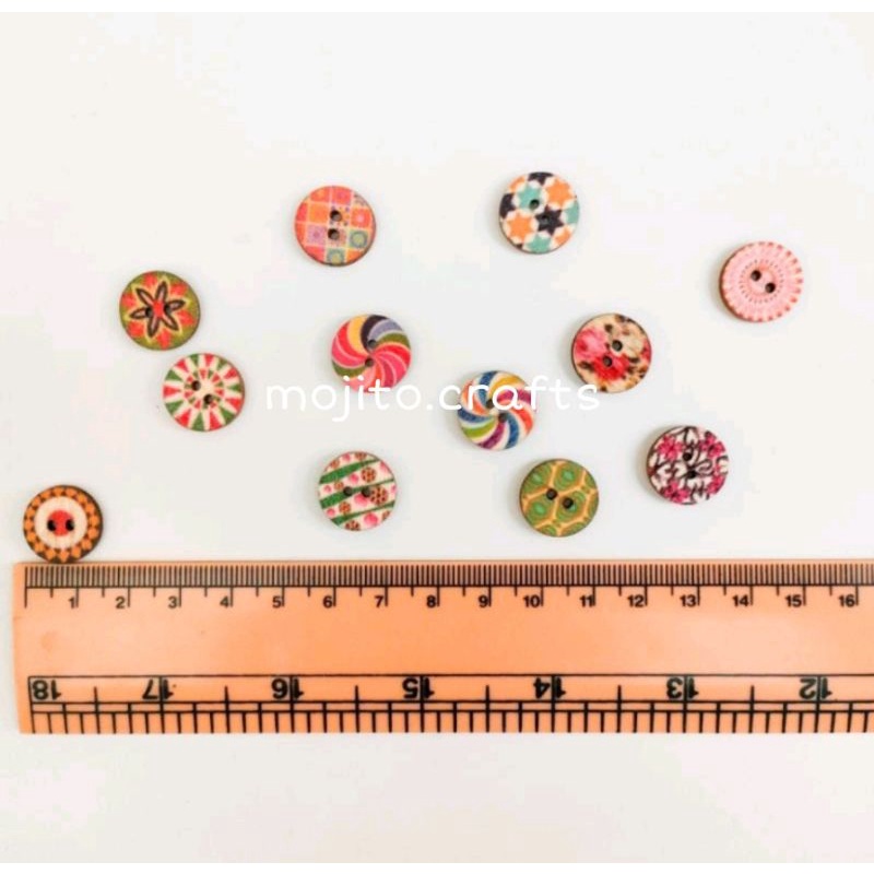 12 Buah Kancing Kayu Motif / Kancing Hias / Kancing Kayu Hias / Wooden Buttons / Kancing DIY / Kanci