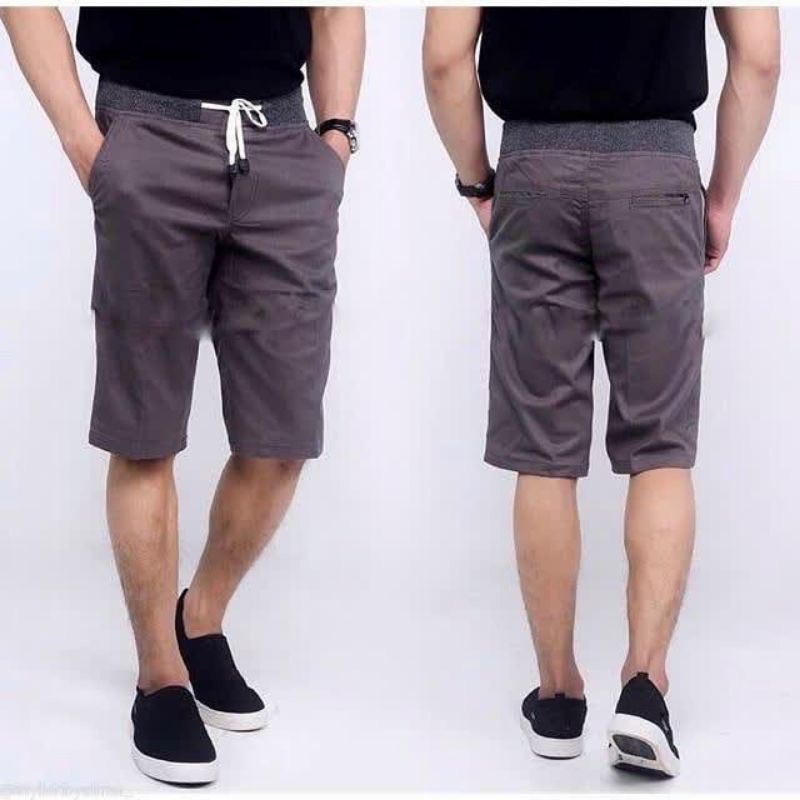 Celana Pendek Chino Pria Wanita Pick Pinggang Karet Rip Katun Twill Santai Cowok Keren  (COD)