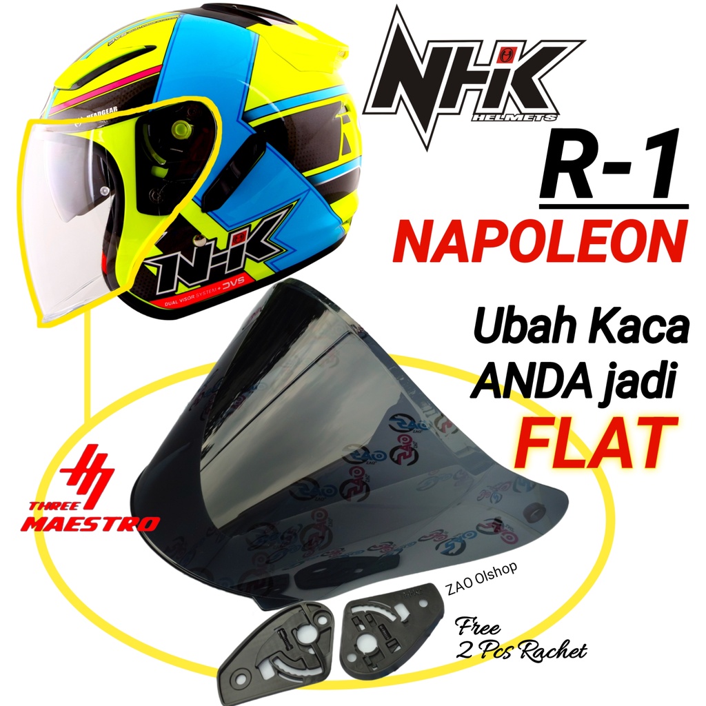 Kaca Helm Flat Visor NHK R1 NAPOLEON visorflat nhk r-1 napoleon r1 flat rone ganteng clear putih smoke Iridium blue/ iridium red/ iridium silver/iridium gold tm4