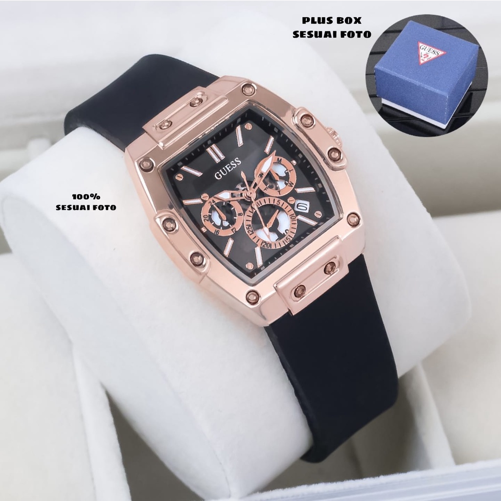 BEST SELLER JAM TANGAN WANITA GUESS E85 TALI RUBBER BODY SEGI DM 3.4CM FREE BOX ORI &amp; BATERAI || JAM TANGAN FASHION PRIA JAM TANGAN COWOK MURAH