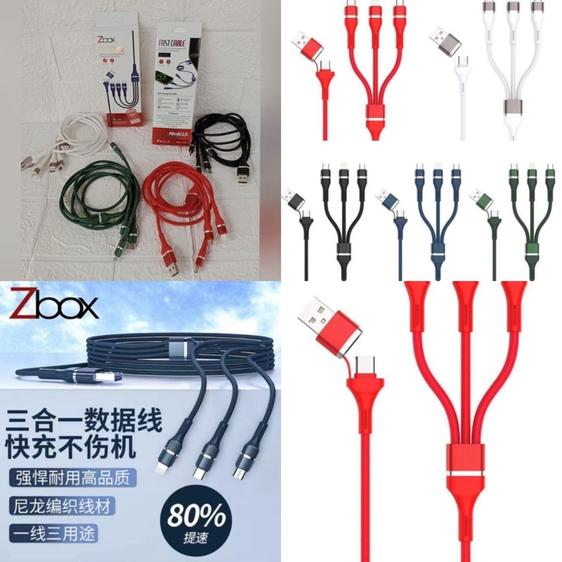 Z-Box Z360 Kabel Data 3in1 USB PD Fast Charging 3A Micro/ Type C/ Lightning