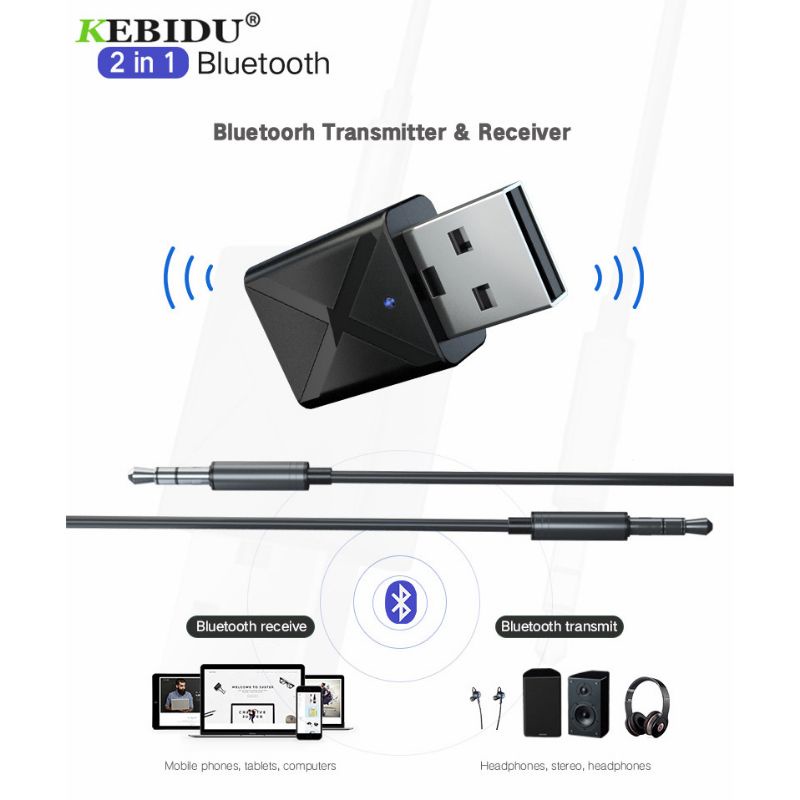 KEBIDU Bluetooth Receiver 2 in 1 USB Dongle HiFi Audio Bluetooth Transmitter &amp; Receiver